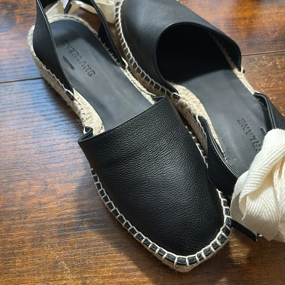NEW Everlane Black Leather D'Orsay Espadrille Flat